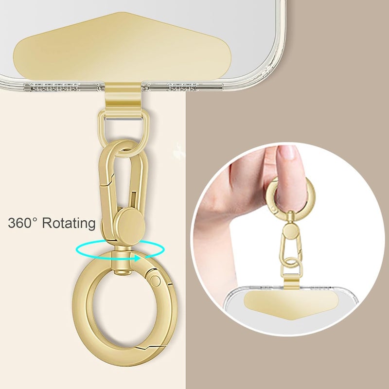 TENOC Metal Phone Tether, Universal Cellphone Lanyard Pad with 360 Rotation Spring Ring, Gold - Image 3